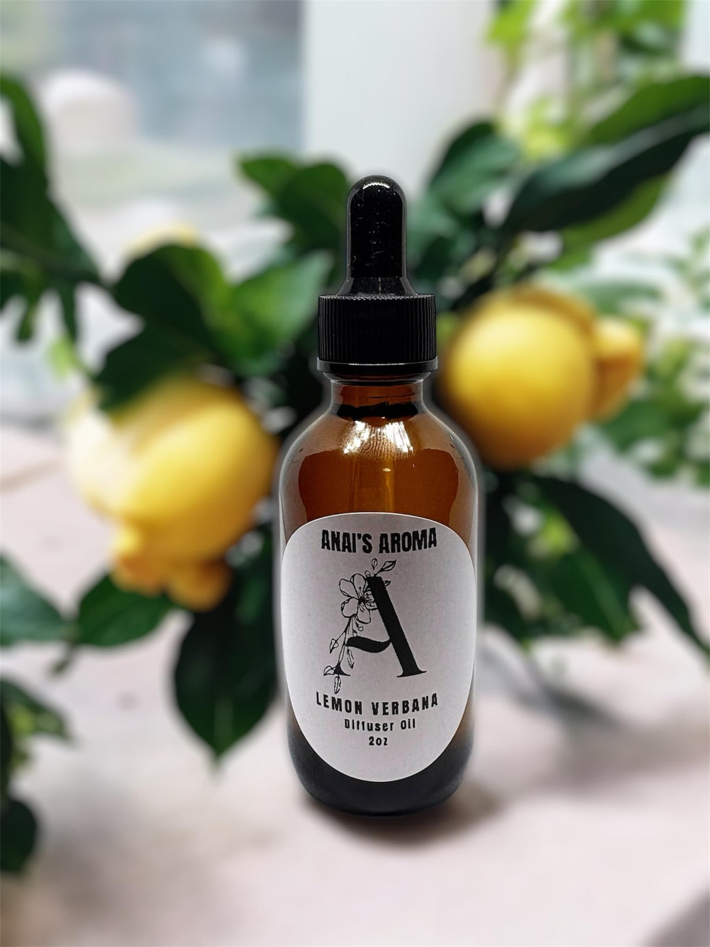 Anai's Aroma Lemon Verbana Diffuser Fragrance Oil, 2 oz, Amber Glass Bottle with Dropper