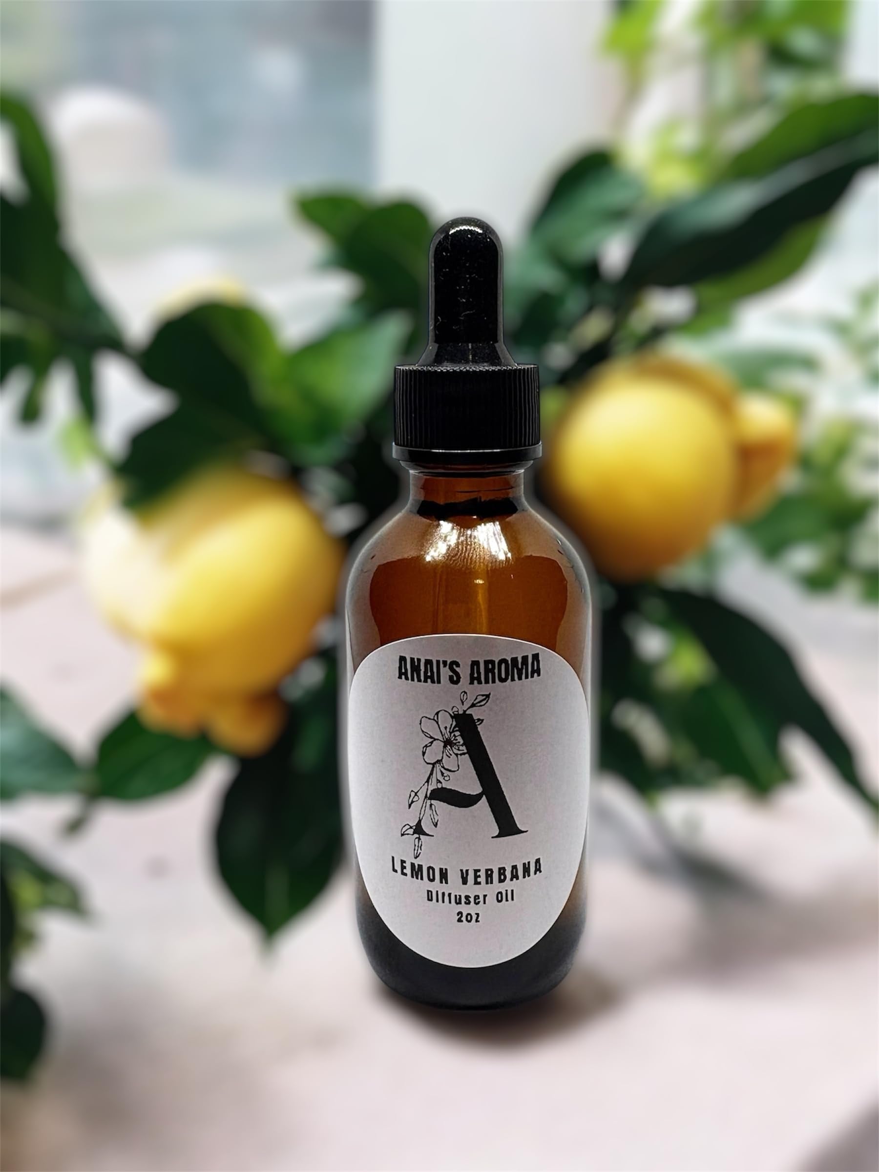Anai's Aroma Lemon Verbana Diffuser Fragrance Oil, 2 oz, Amber Glass Bottle with Dropper