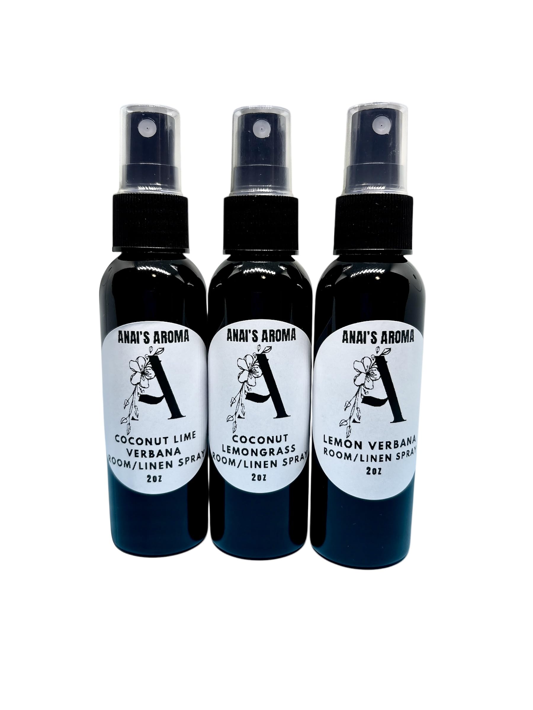 Anai's Aroma (3pack) 2oz Variety Holiday Scents, Lemon, Coconut Lemongrass, Coconut Lime Verbana Room/Linen Spray, Long Last Scent, Air Freshener, Refresh Fabric, Car, Restroom, Bedding, Travel Size