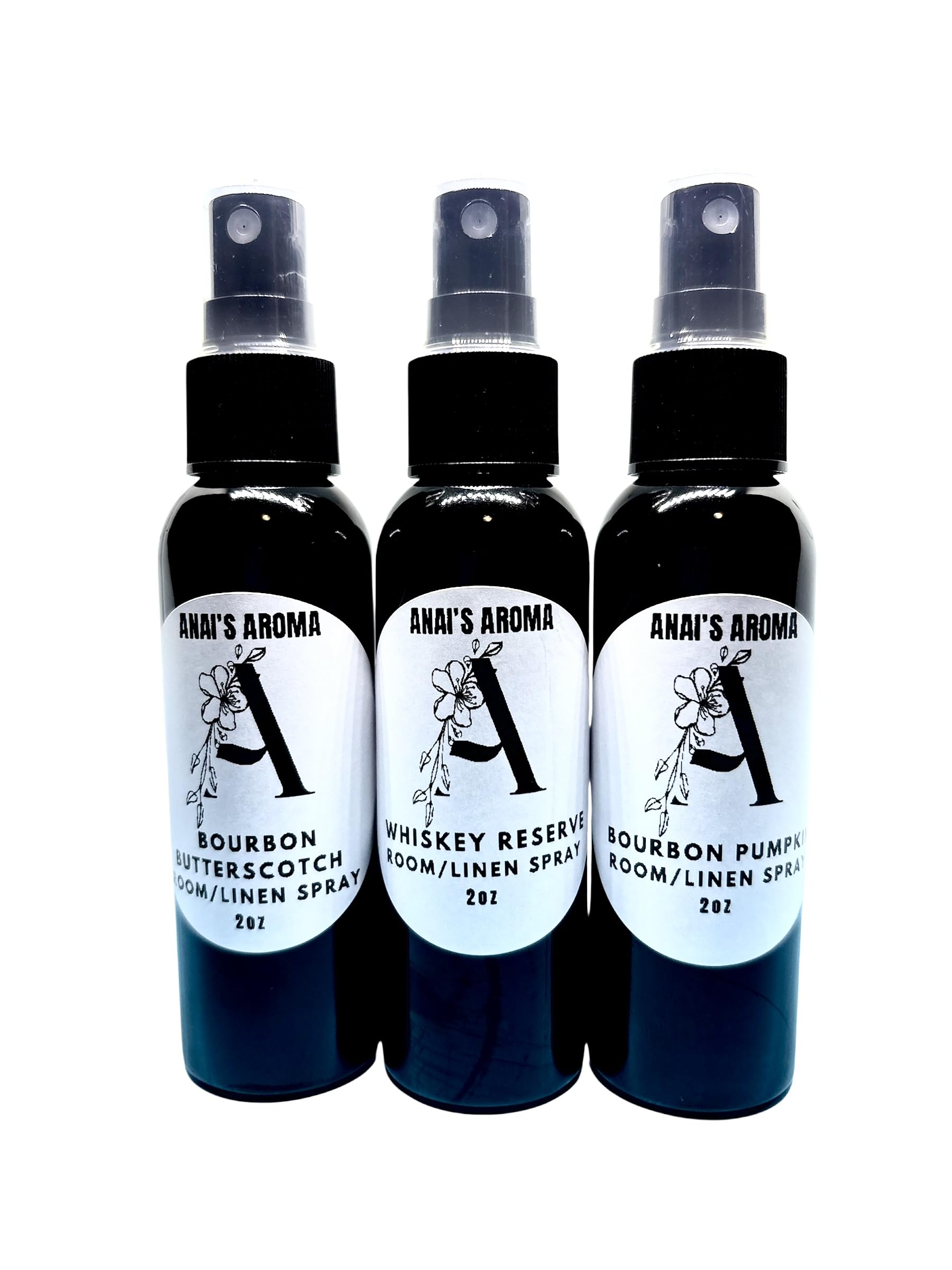 Anai's Aroma (3pack) 2oz Bourbon Butterscotch, Whiskey Reserve, Bourbon Pumpkin Room/Linen Spray Long Lasting Scent, Odor Eliminator, Air Freshener, Refresh Fabric, Car, Restroom, Bedding, Travel Size