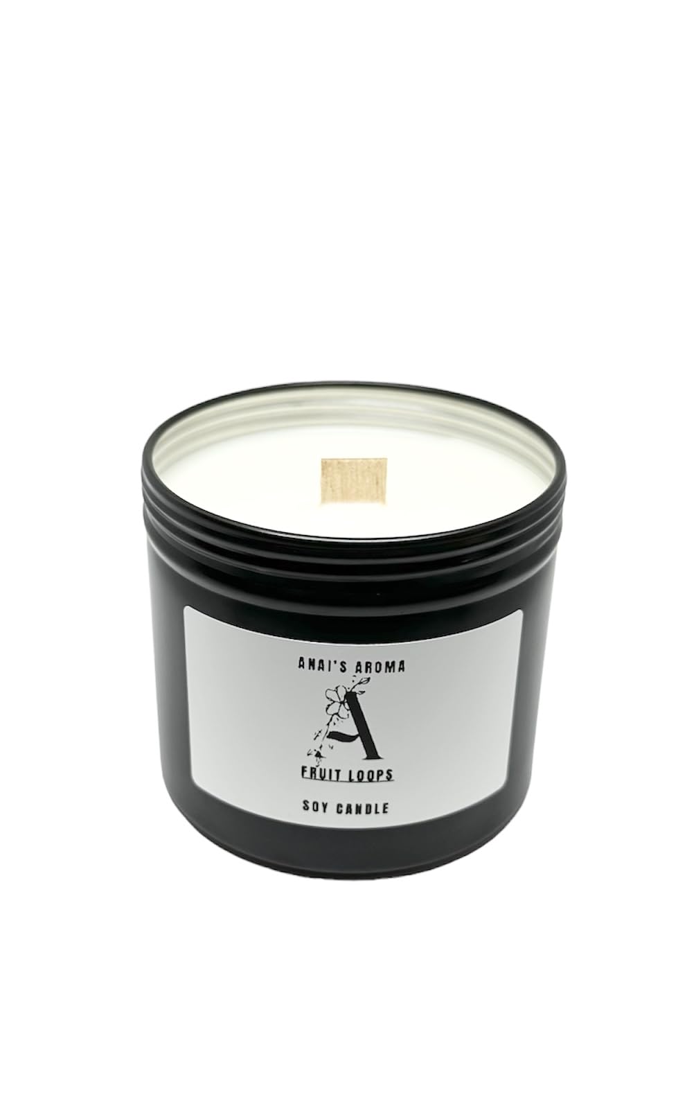 ANAI'S AROMA FRUIT LOOPS 10oz Highly Scented Soy Candle, Single Wooden Wick, Elegant Black Travel Tin Jar, Cereal Scent, Luxury Home Fragrance, Slow Long Lasting Clean Burn