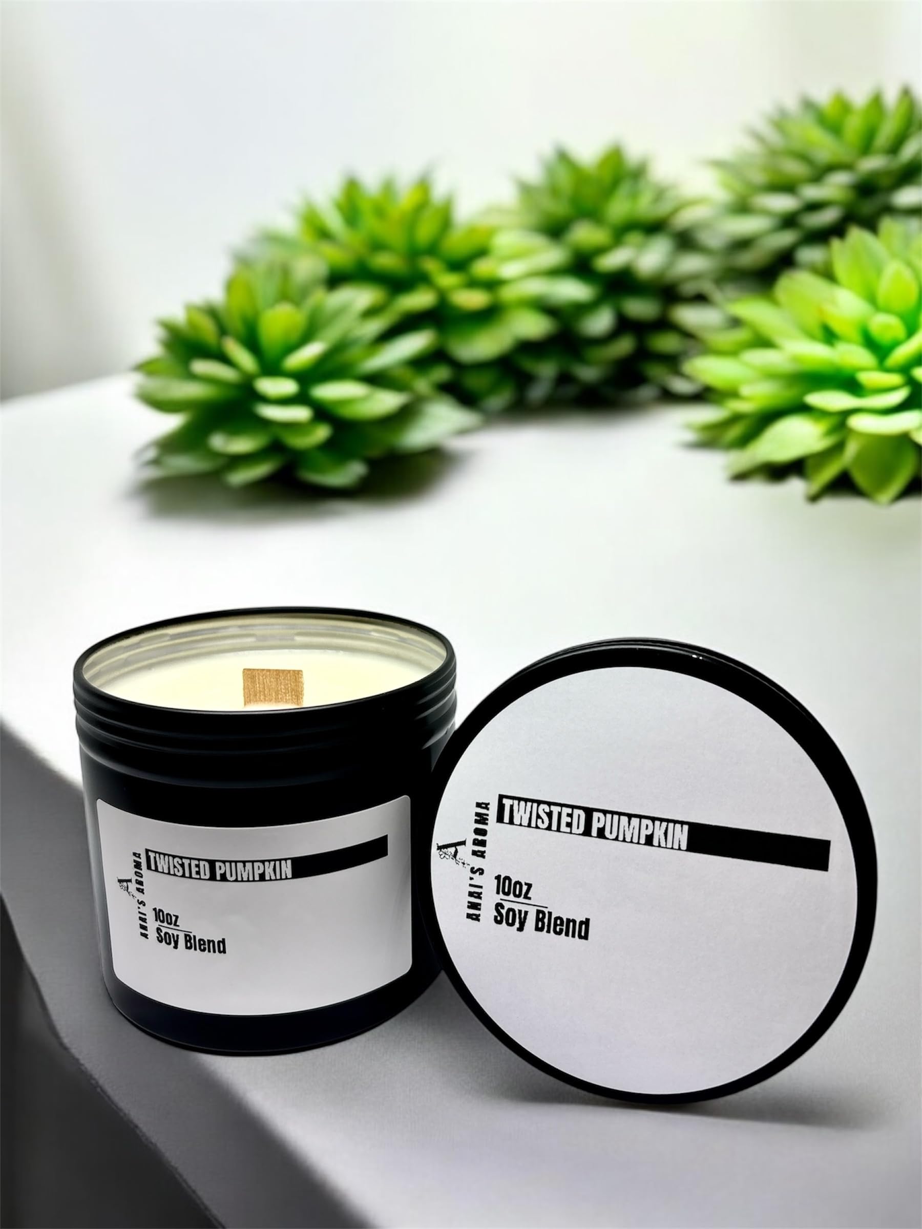 ANAI'S Aroma Twisted Pumpkin Soy Blend Candle, 10oz Wooden Wick Elegant Black Travel Tin, Highly Scented Soy Candle, Luxury Home Fragrance, Slow Burn (Twisted Pumpkin)