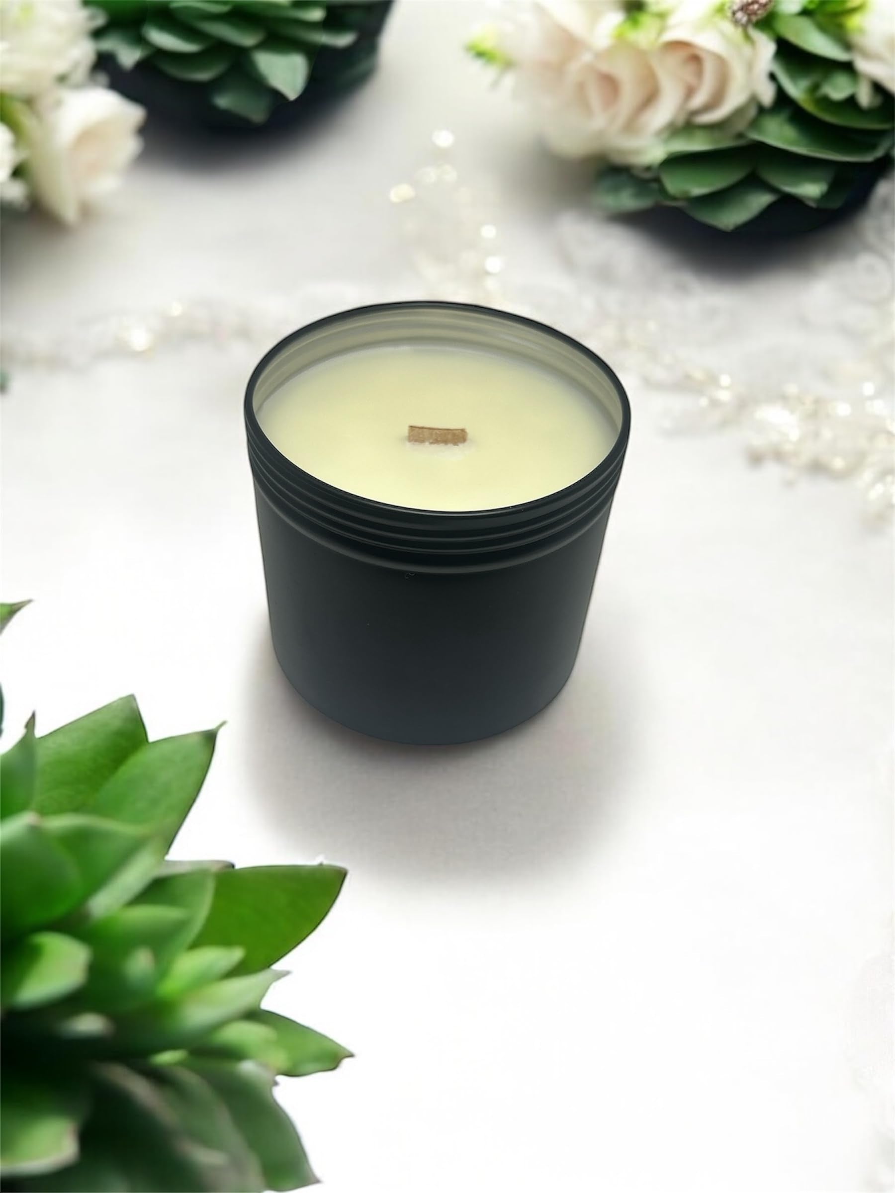ANAI'S AROMA COFFEE CANE 10oz Soy Candle, Wooden Wick, Elegant Black Travel Tin Jar, Highly Scented Soy Candle, Luxury Home Fragrance, Slow Burn