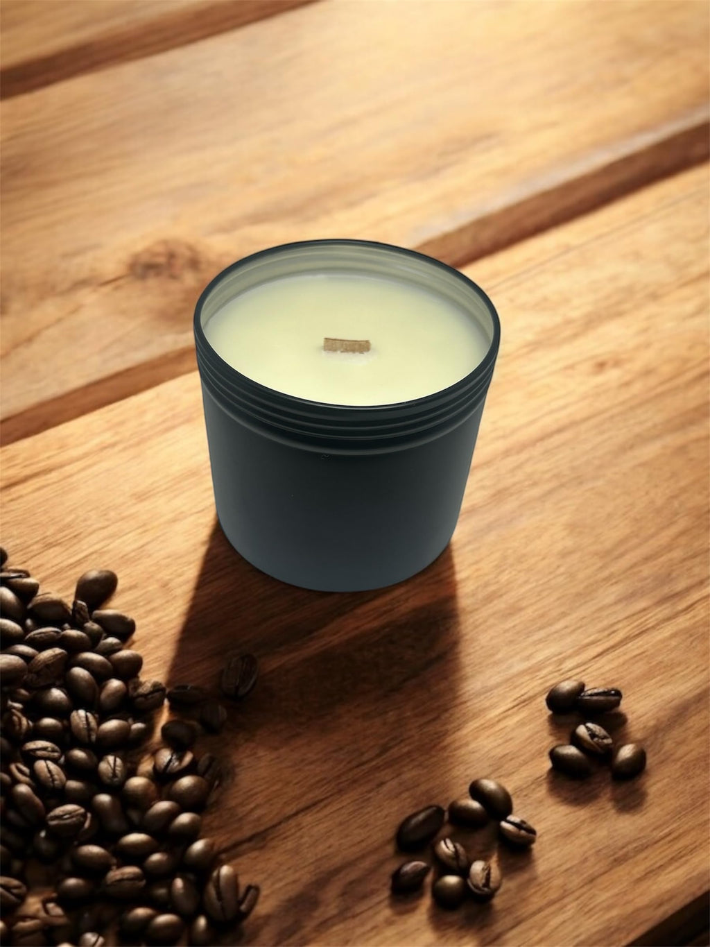 ANAI'S AROMA COFFEE CANE 10oz Soy Candle, Wooden Wick, Elegant Black Travel Tin Jar, Highly Scented Soy Candle, Luxury Home Fragrance, Slow Burn