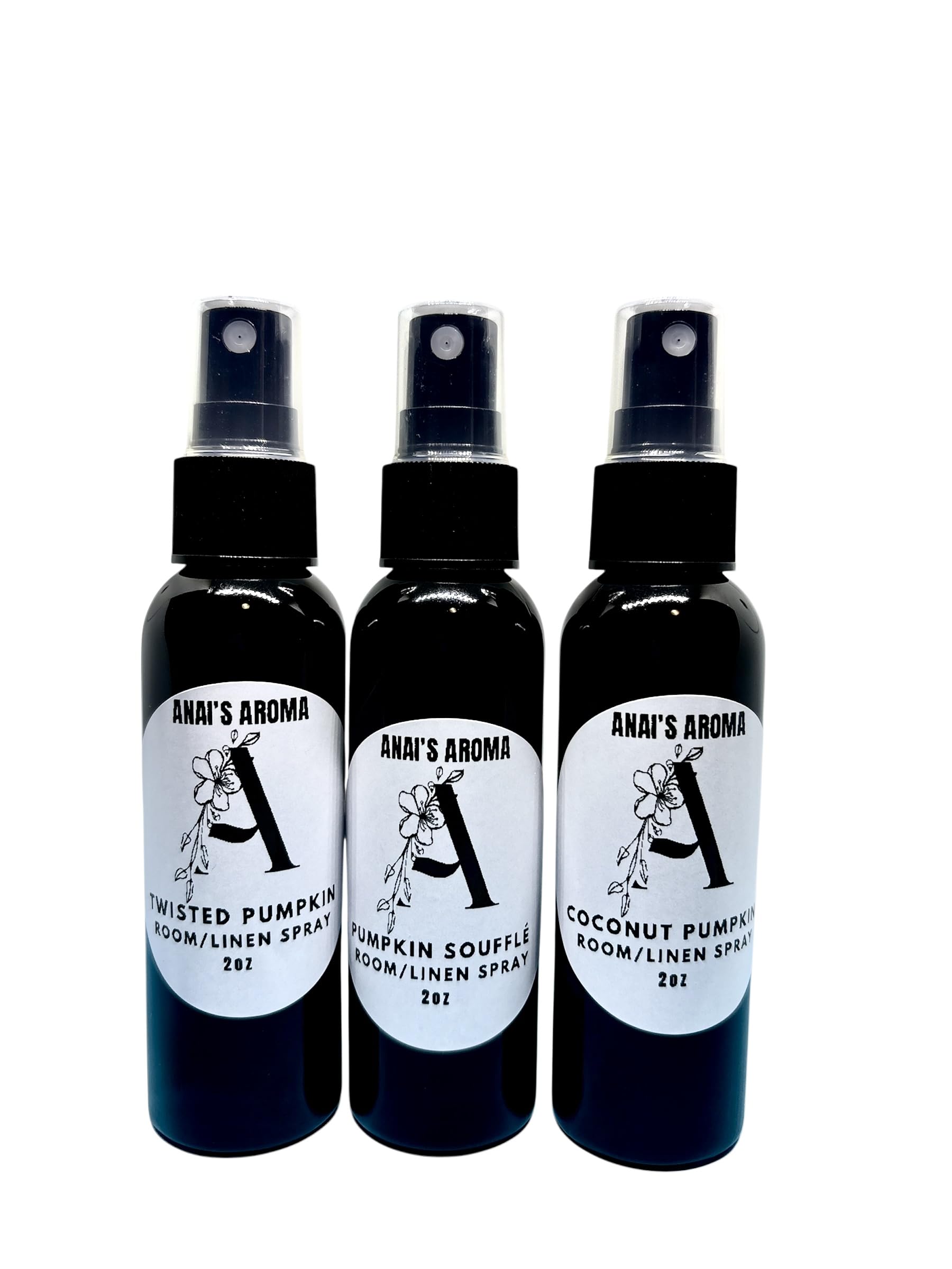 Anai's Aroma (3pack) 2oz Variety Pumpkin Scents Twisted, Pumpkin Soufflé, Coconut Highly Scented Room/Linen Spray Long Lasting Scent, Odor Eliminator, Air Freshener, Car, Restroom