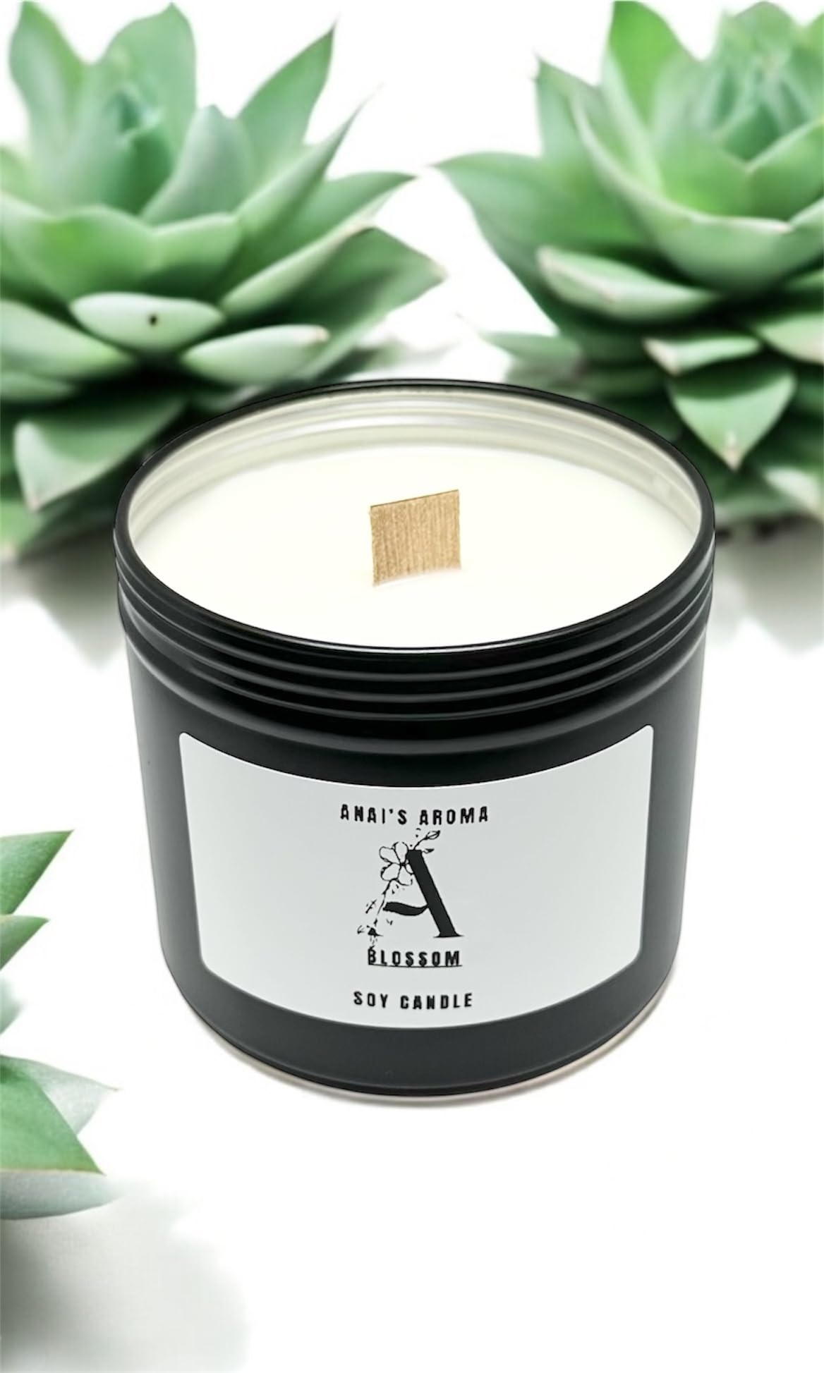 ANAI'S AROMA BLOSSOM 10oz Soy Candle, Floral Fresh Scent, Pure Soy Candle, Wooden Wick, Elegant Black Travel Tin Jar, Highly Scented, Luxury Home Fragrance, Slow Long Lasting Clean Burn