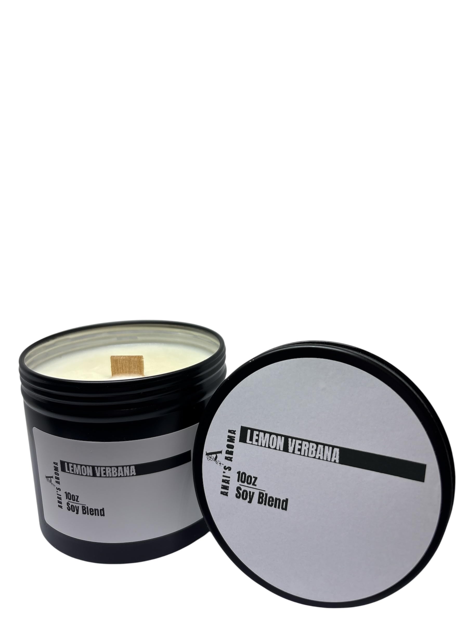 ANAI'S Aroma Lemon VERBANA Soy Blend Candle, 10oz Wooden Wick Elegant Black Travel Tin, Highly Scented Soy Candle, Luxury Home Fragrance, Slow Burn