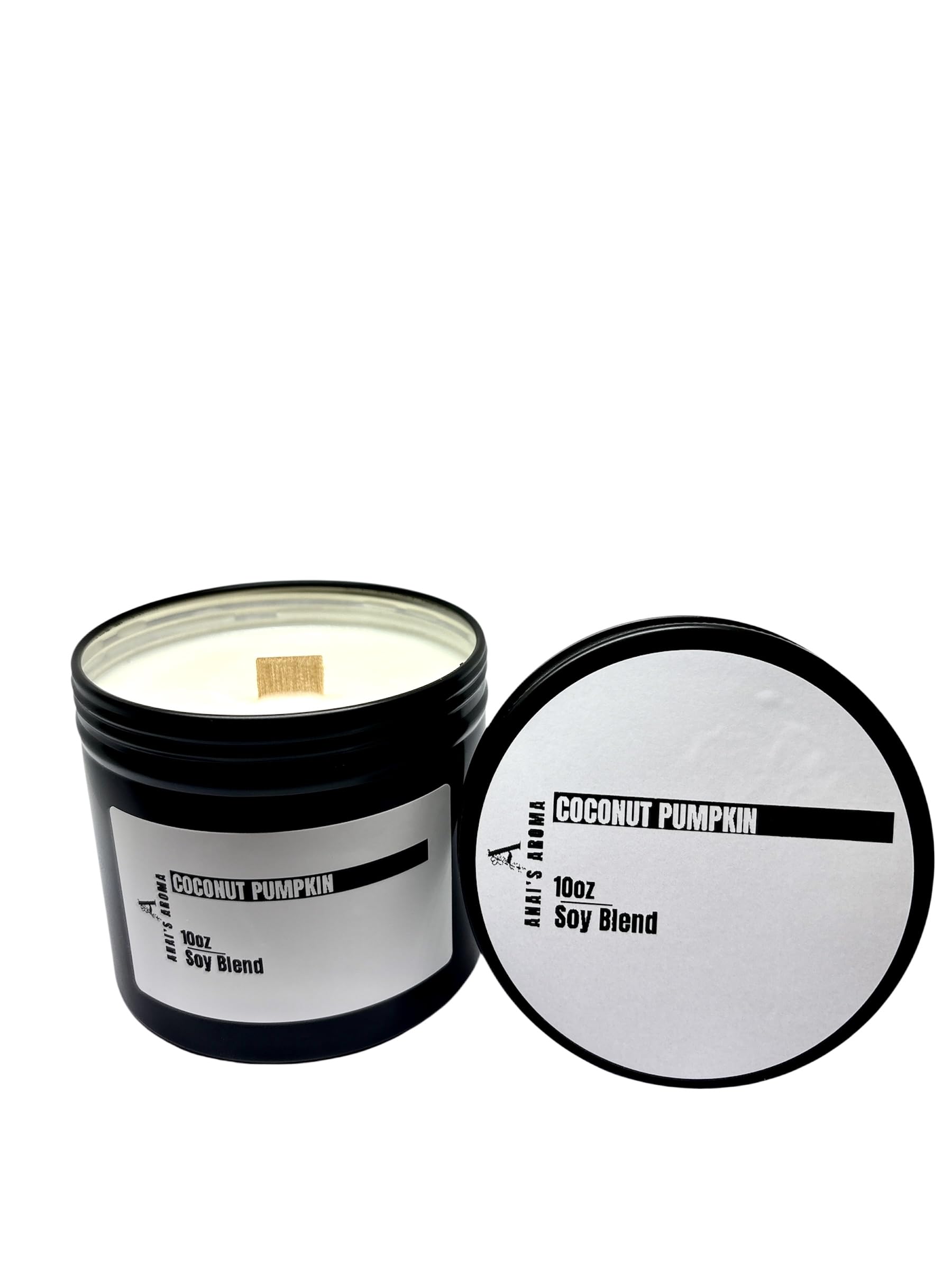 ANAI'S Aroma Twisted Pumpkin Soy Blend Candle, 10oz Wooden Wick Elegant Black Travel Tin, Highly Scented Soy Candle, Luxury Home Fragrance, Slow Burn (Coconut Pumpkin)