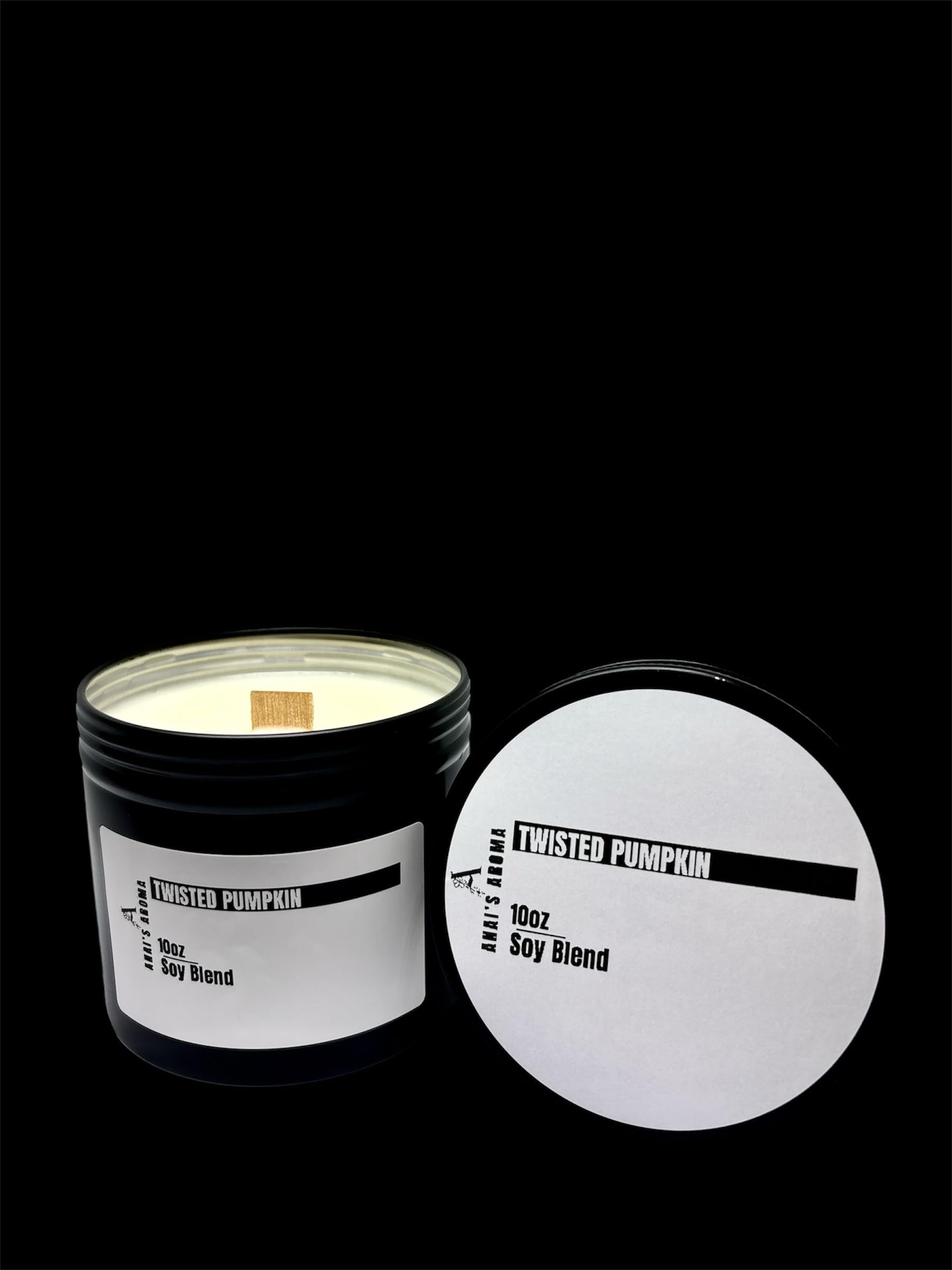 ANAI'S Aroma Twisted Pumpkin Soy Blend Candle, 10oz Wooden Wick Elegant Black Travel Tin, Highly Scented Soy Candle, Luxury Home Fragrance, Slow Burn (Twisted Pumpkin)
