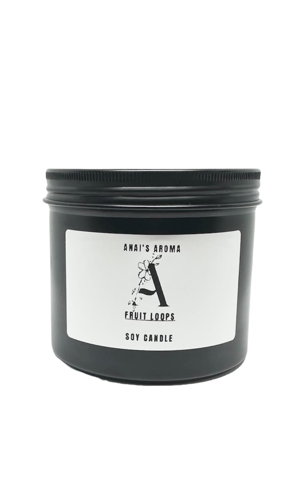 ANAI'S AROMA FRUIT LOOPS 10oz Highly Scented Soy Candle, Single Wooden Wick, Elegant Black Travel Tin Jar, Cereal Scent, Luxury Home Fragrance, Slow Long Lasting Clean Burn