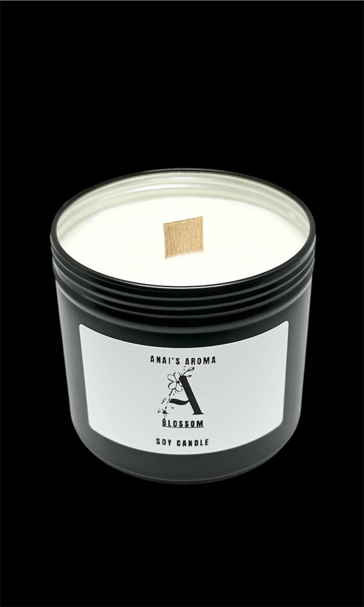 ANAI'S AROMA BLOSSOM 10oz Soy Candle, Floral Fresh Scent, Pure Soy Candle, Wooden Wick, Elegant Black Travel Tin Jar, Highly Scented, Luxury Home Fragrance, Slow Long Lasting Clean Burn
