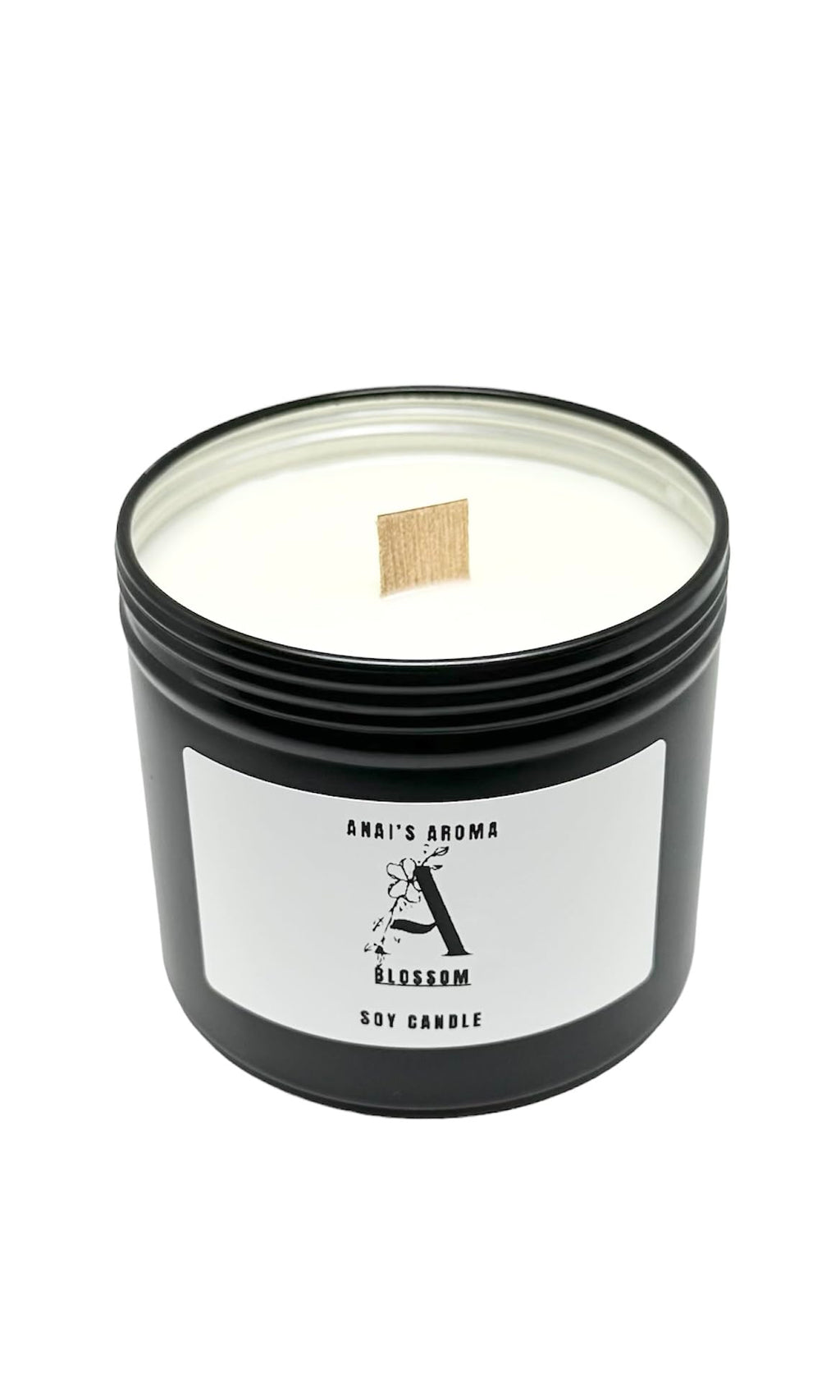 ANAI'S AROMA BLOSSOM 10oz Soy Candle, Floral Fresh Scent, Pure Soy Candle, Wooden Wick, Elegant Black Travel Tin Jar, Highly Scented, Luxury Home Fragrance, Slow Long Lasting Clean Burn