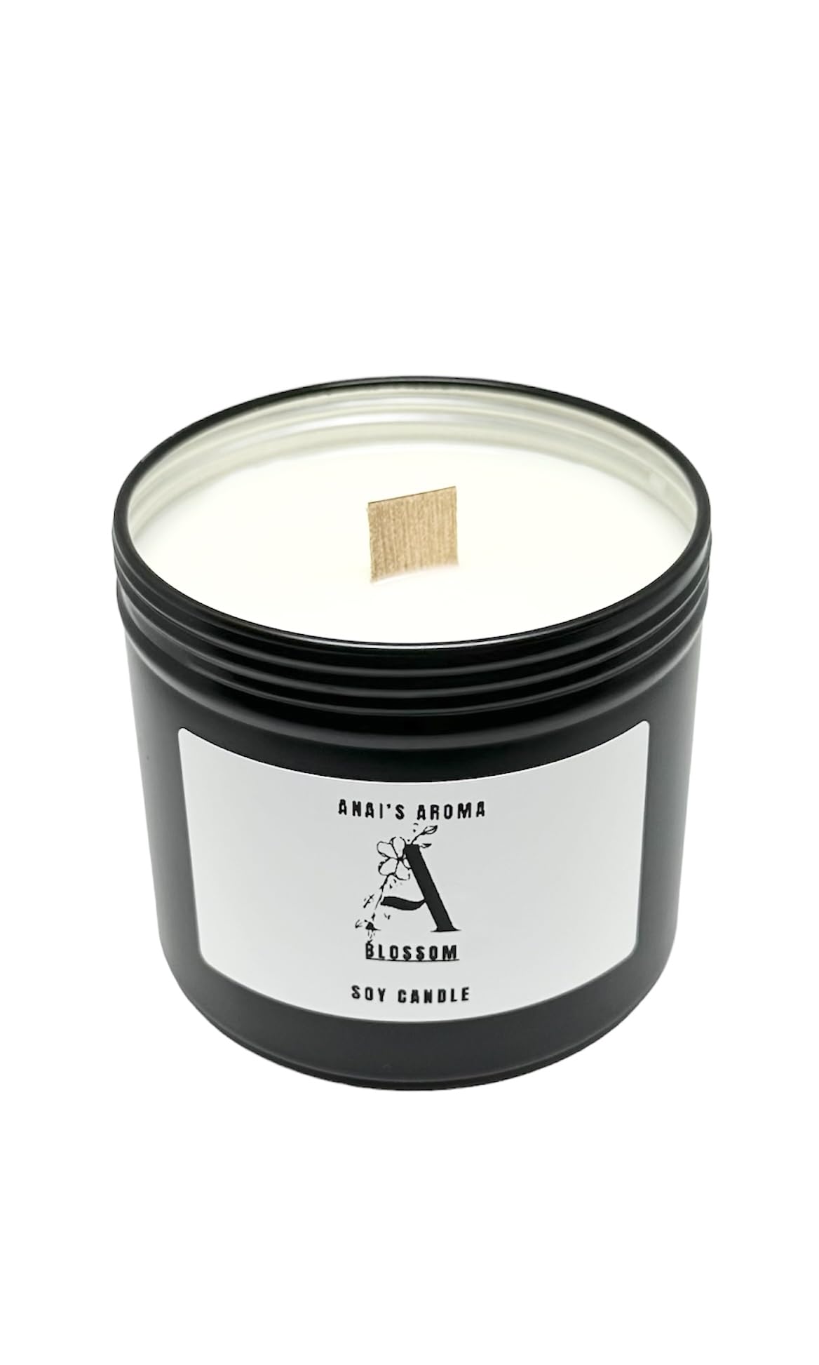 ANAI'S AROMA BLOSSOM 10oz Soy Candle, Floral Fresh Scent, Pure Soy Candle, Wooden Wick, Elegant Black Travel Tin Jar, Highly Scented, Luxury Home Fragrance, Slow Long Lasting Clean Burn