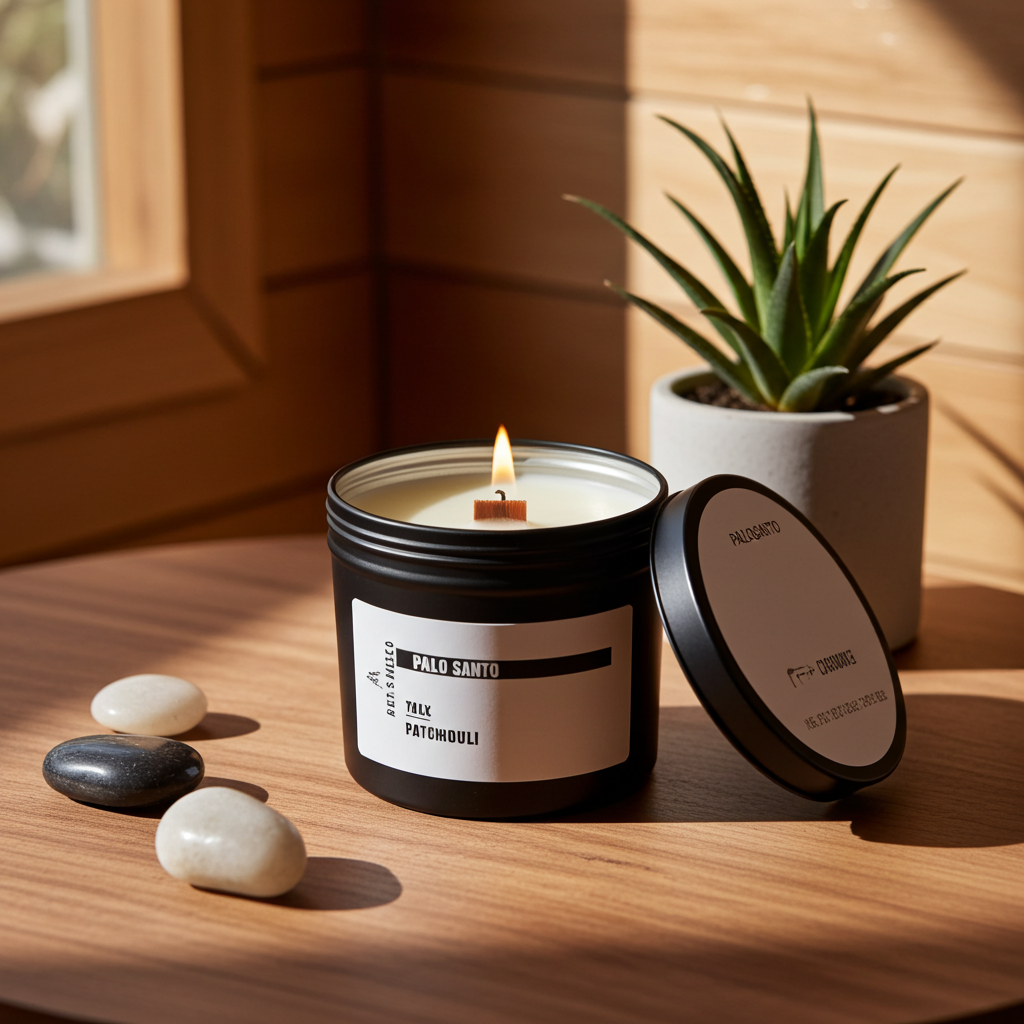 Palo Santo Patchouli Soy Candle – Earthy Grounding Woods