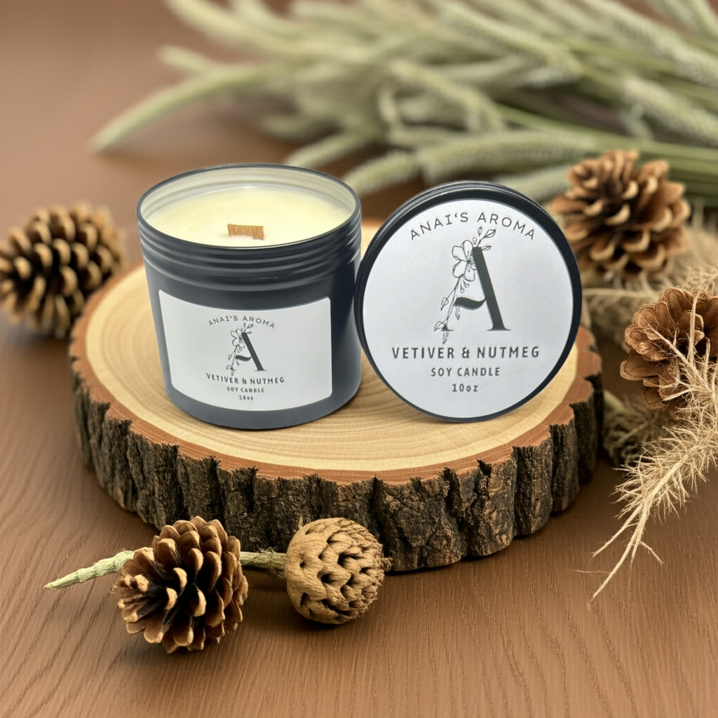 Vetiver & Nutmeg Soy Candle – Earthy Woody Spice