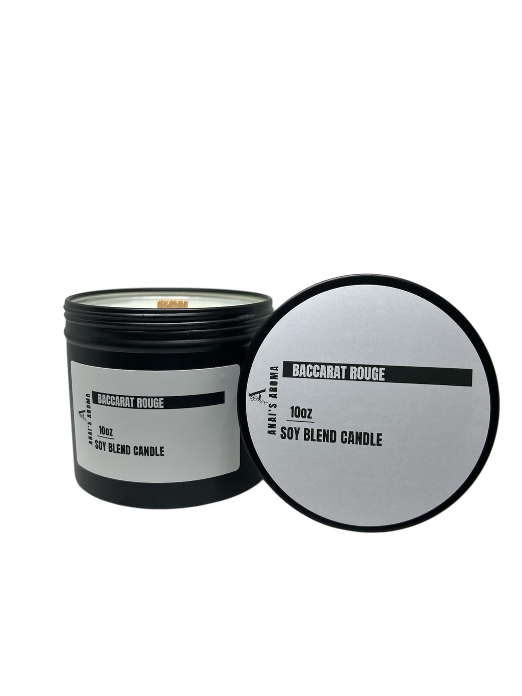 ANAI'S AROMA BACCARAT ROUGE Inspired 10oz, Soy blend Candle, Wooden Wick, Elegant Black Travel Tin Jar, Highly Scented Soy Blend Candle, Luxury Home Fragrance, Slow Burn