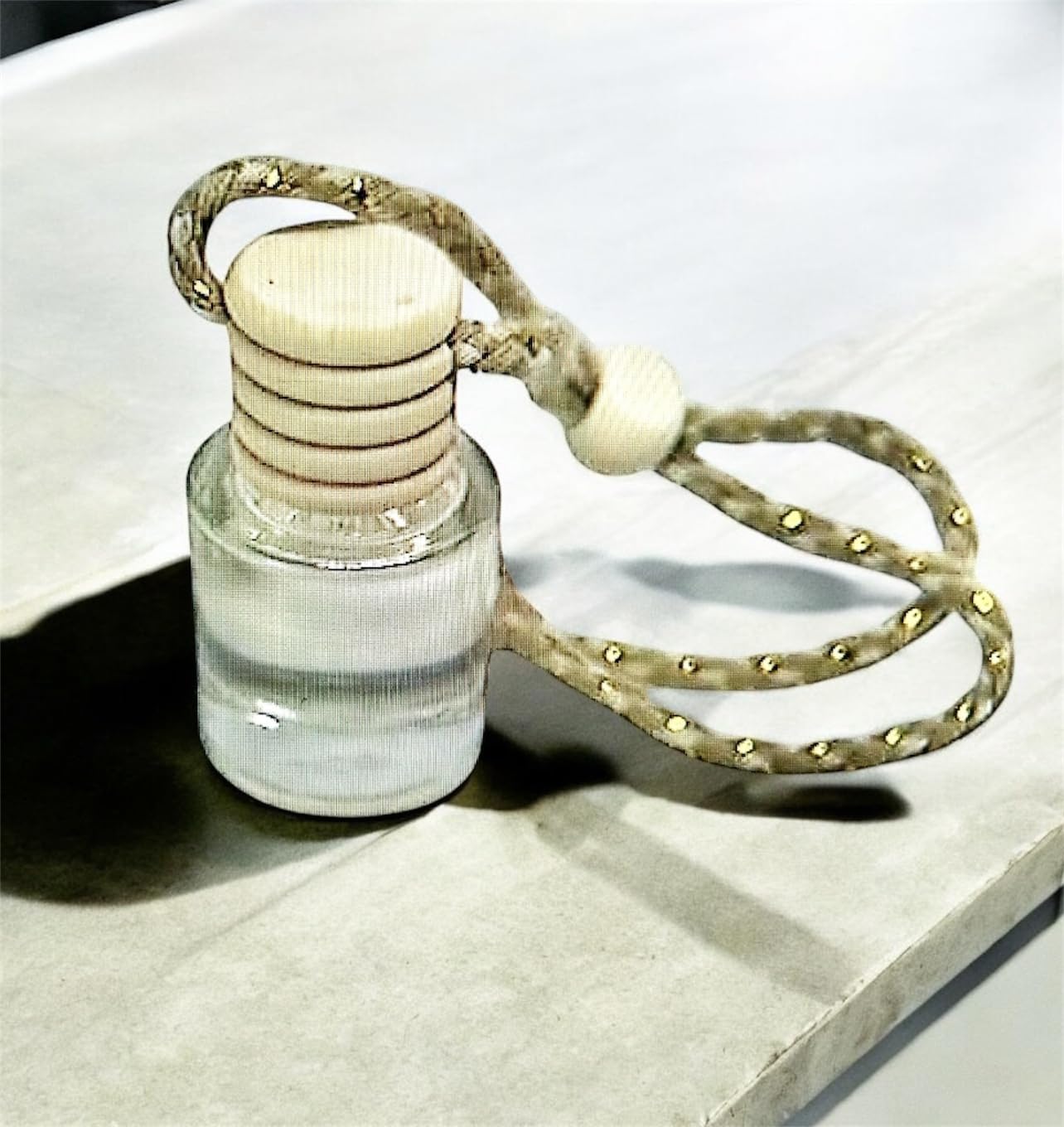 ANAI'S Aroma Baja Cactus Decorative Glass Car Diffuser Bottle with Braided Rope, Round Cut Design, Beige Cap
