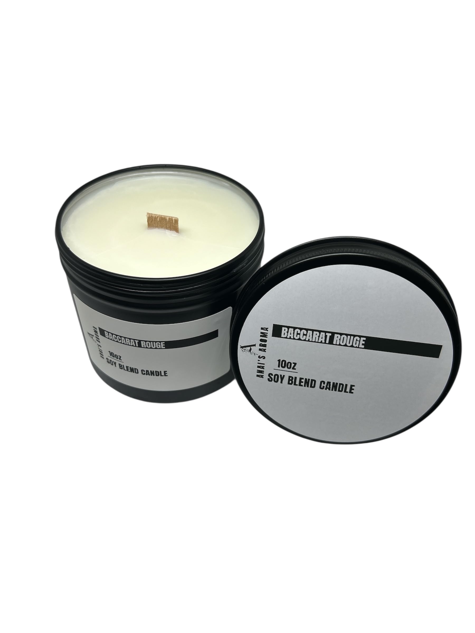 ANAI'S AROMA BACCARAT ROUGE Inspired 10oz, Soy blend Candle, Wooden Wick, Elegant Black Travel Tin Jar, Highly Scented Soy Blend Candle, Luxury Home Fragrance, Slow Burn
