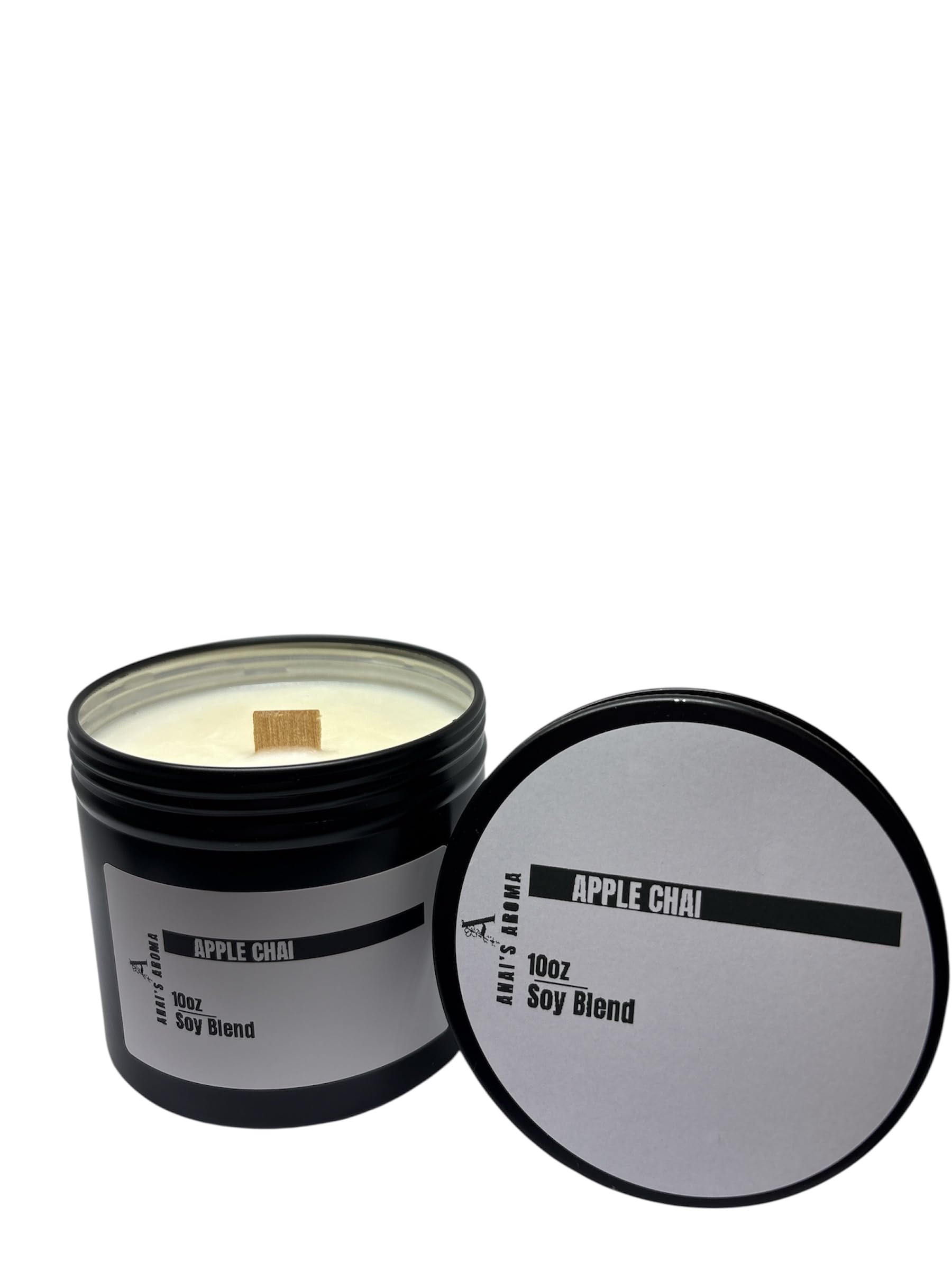 ANAI'S Aroma (APP-LE CHAI) Soy Blend Candle, 10oz Wooden Wick Elegant Black Travel Tin, Highly Scented Soy Candle, Luxury Home Fragrance, Slow Burn