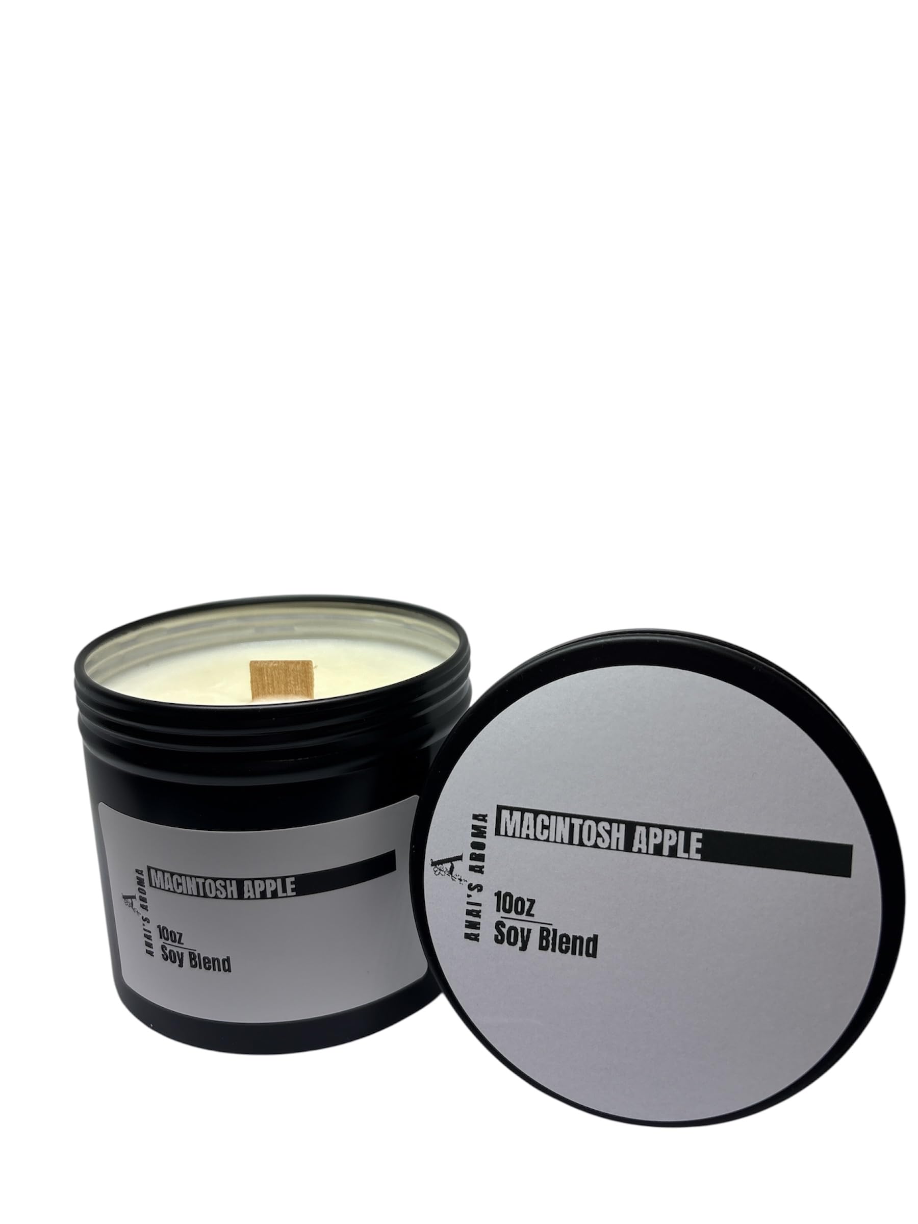 ANAI'S Aroma MAC Apple Soy Blend Candle, 10oz Wooden Wick Elegant Black Travel Tin, Highly Scented Soy Blend Luxury Home Fragrance, Slow Burn